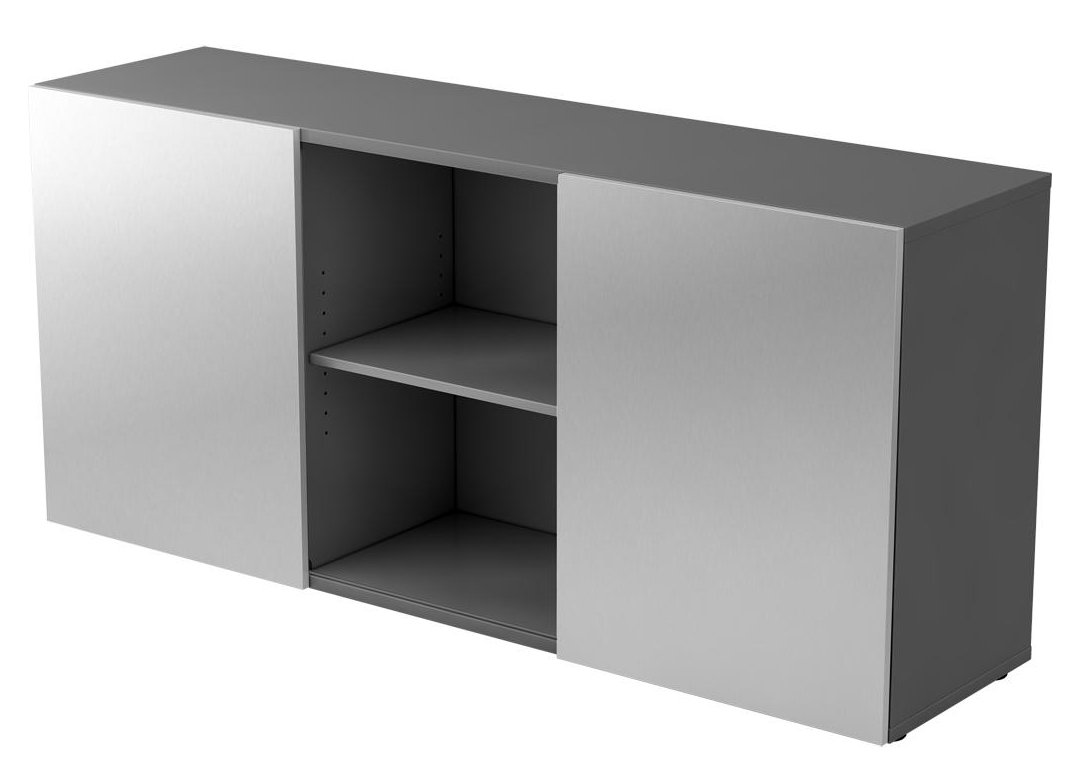 Büro-Sideboard graphitfarben-silber mit 2 Schiebetüren