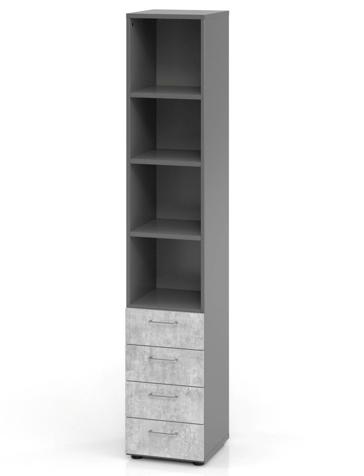  grafitfarbener Schubladen-Büroschrank (Höhe = 215 cm) Schubladen in Beton-Dekor