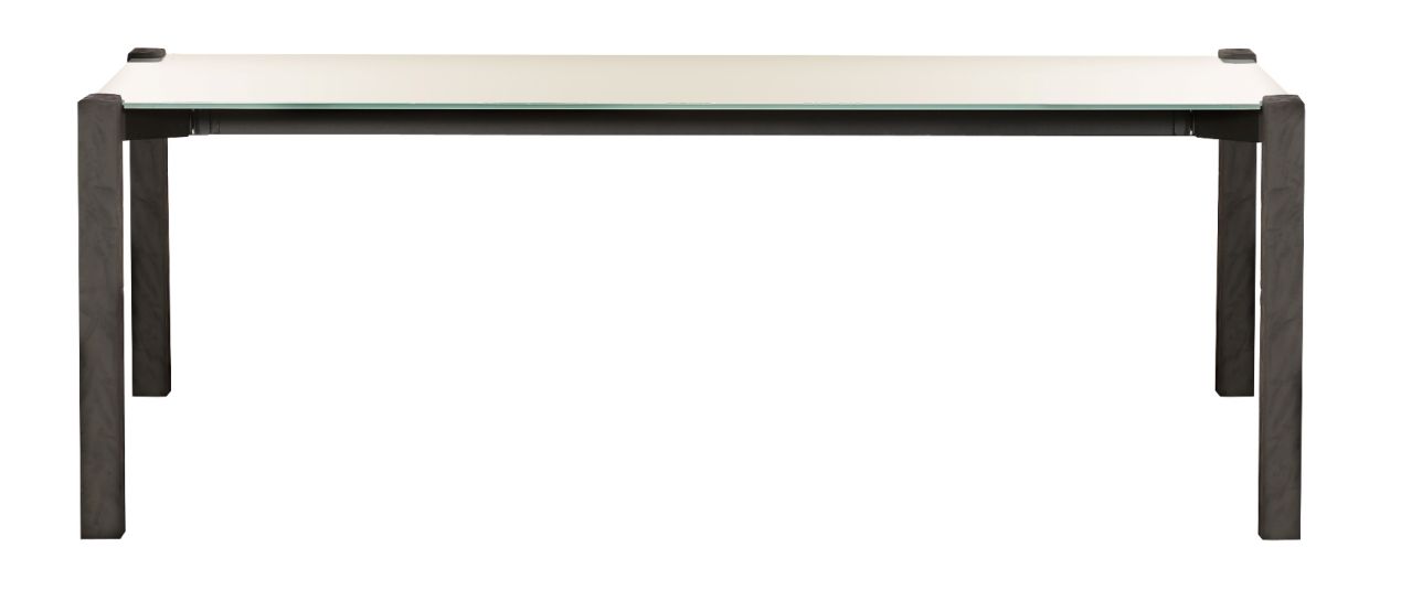 eleganter Esstisch Glastischplatte Massivholz-Tischbeine Schieferoptik