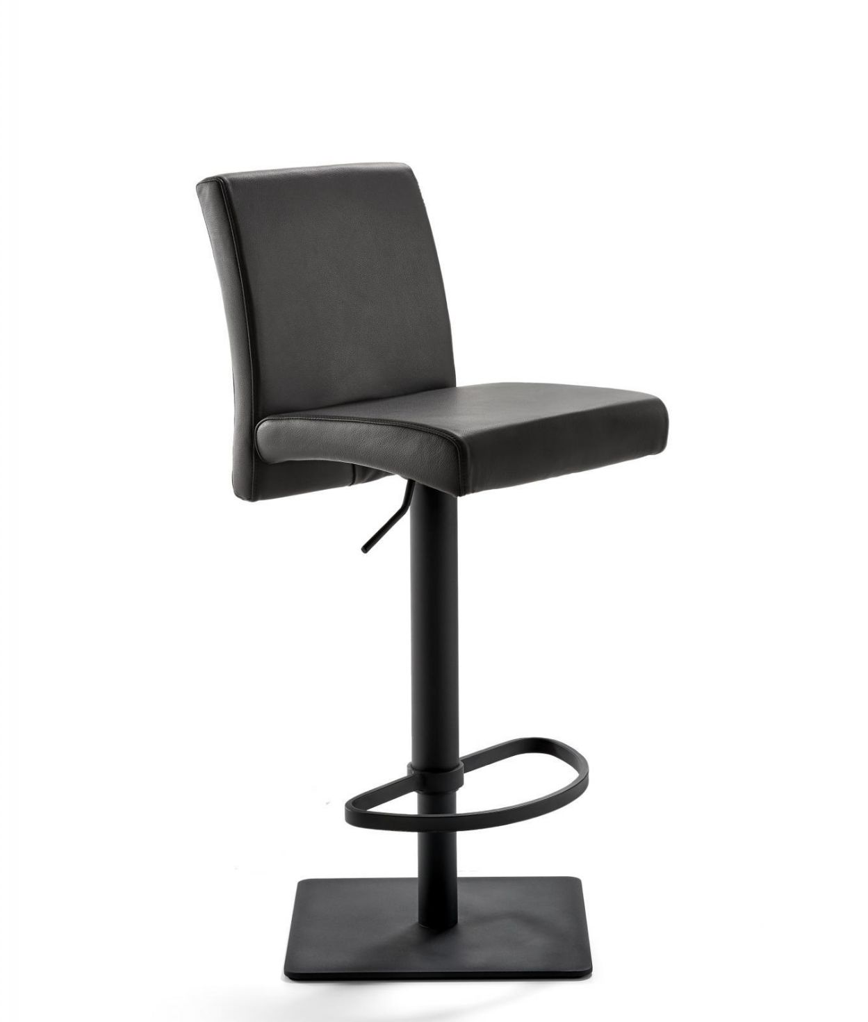 Schwarzer Barhocker Stahlgestell schwarz, Echt-Lederbezug schwarz