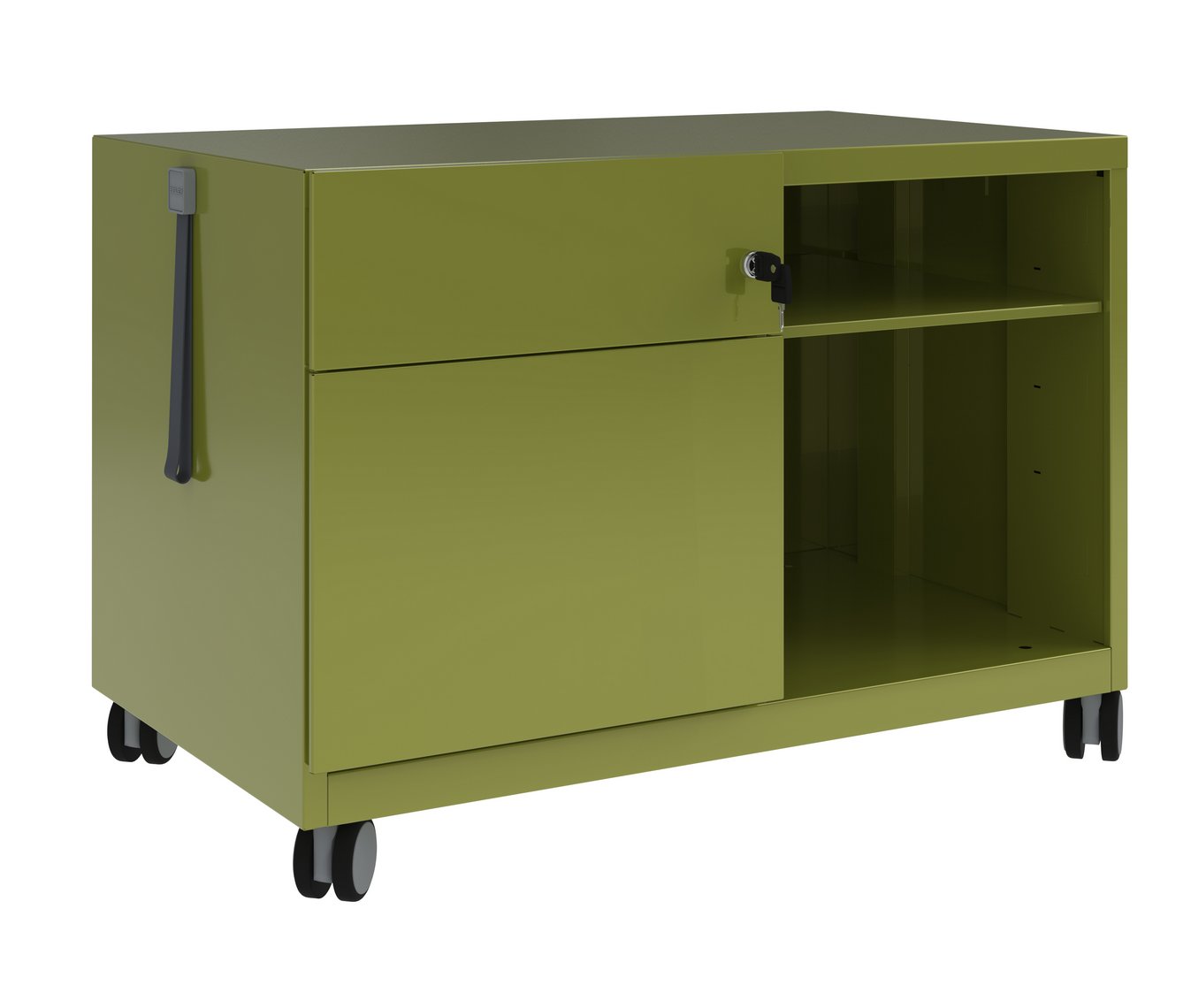 grüner Schreibtisch-Metallcontainer mit Laufrollen