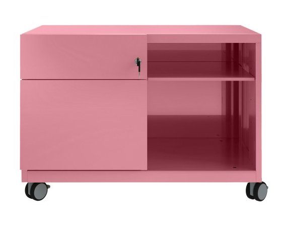 rosafarbener Schreibtisch-Rollcontainer mit großem Stauraum