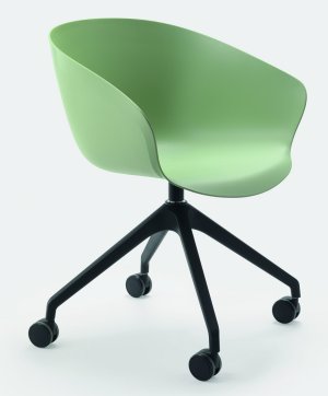 rollbarer Besprechungstisch-Stuhl mit drehbarer Kunststoff-Sitzschale auf Sternfußgestell mit Laufrollen