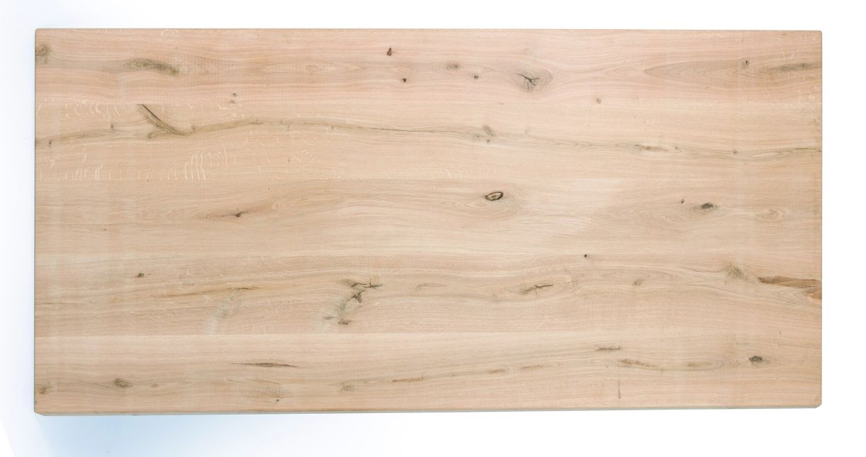 rechteckiger Tisch mit Unikat-Tischplatte aus Eiche-Massivholz