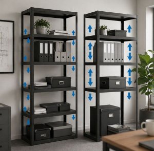 variables und besonders leicht aufbaubares Büroregal in 5 Ordnerhöhe