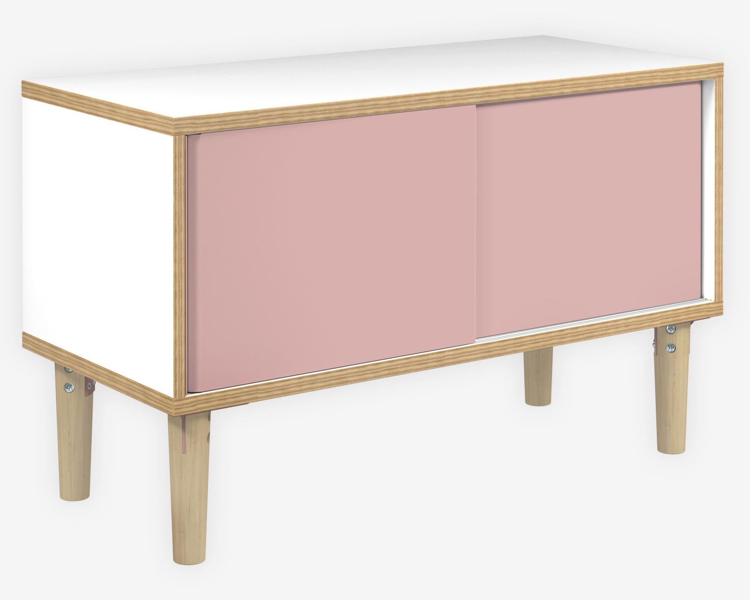 günstiges Homeoffice-Sideboard mit pinkfarbenen Schiebetüren