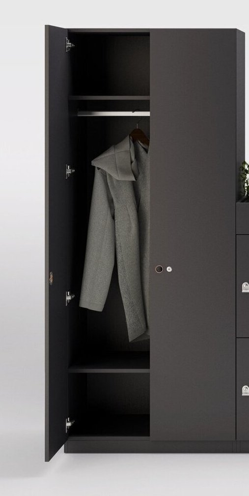 Moderner Büro-Kleiderschrank kohlegrau mit Soft-Close-Flügeltüren