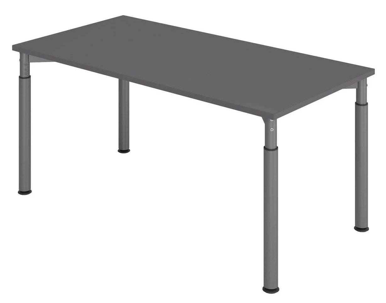 Höhenverstellbarer Büro-Schreibtisch graphitfarben massive 4-Fuß-Stahlgestell
