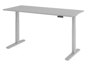 günstiger, massiver Sitz-Stehschreibtisch lichtgrau