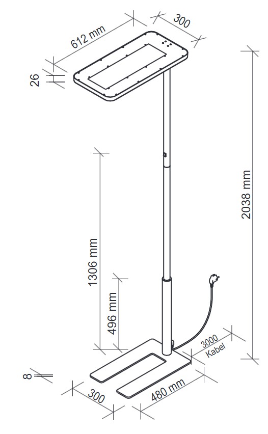 Abmessungen Büro-LED-Stehleuchte Office SL-Basic