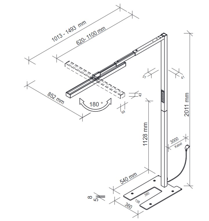 Abmessungen Büro-LED-Stehleuchte Office SL-BDL