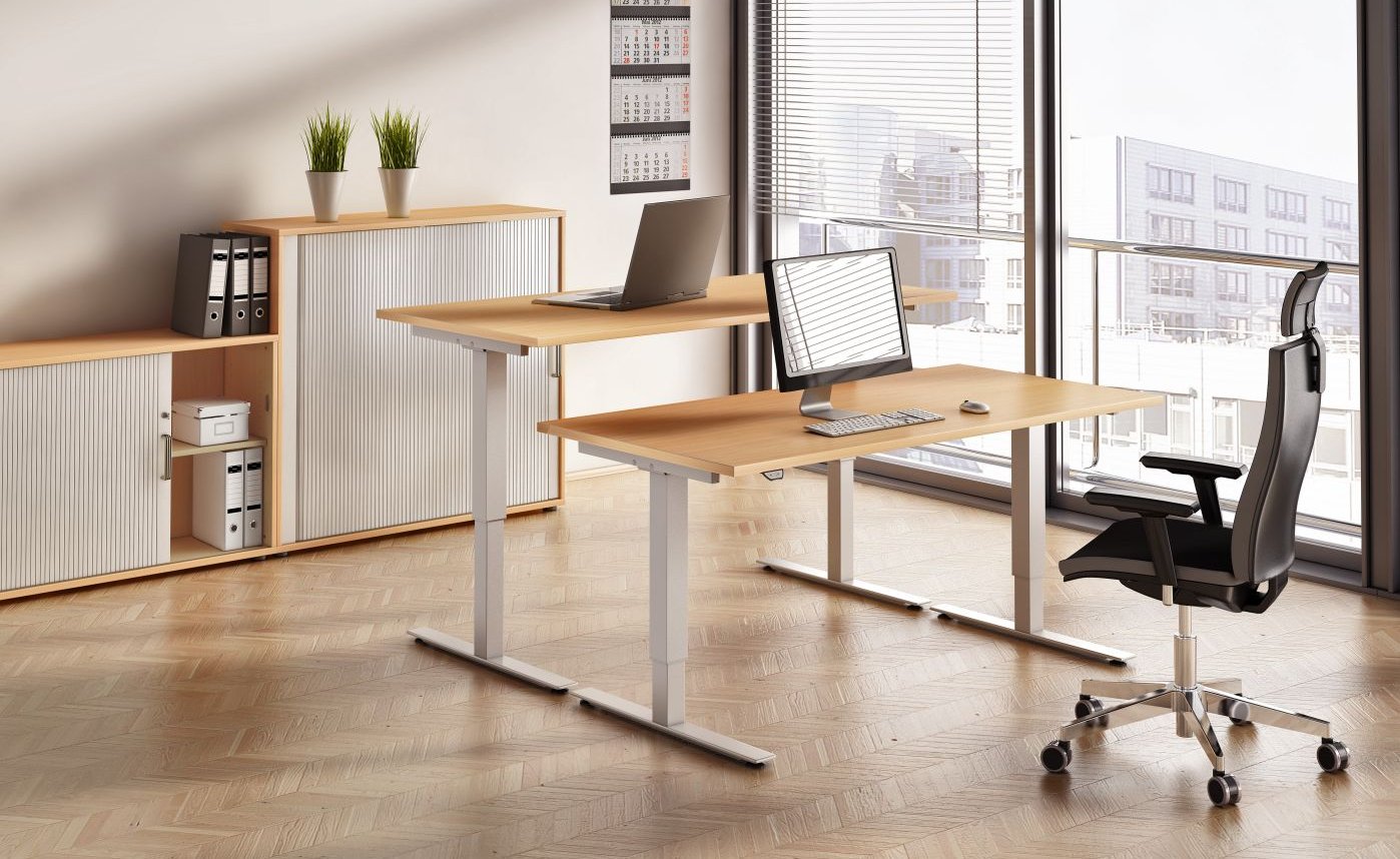 moderne Büromöbel in Buche-Holzdekor Rollladen-Büroschränke