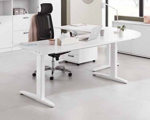 Schreibtisch weiße Tischplatte und weißes Stahl-Tischgestell