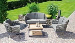 Terrassen-Sitzgruppe mit breiten Gartensessel, Zweisitzer-Outdoor-Sofa wetterfest