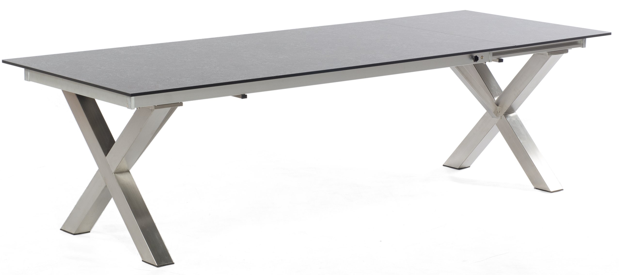 wetterfester ausziehbarer Gartentisch stabil X-Gestell anthrazit witterungsbeständige Tischplatte