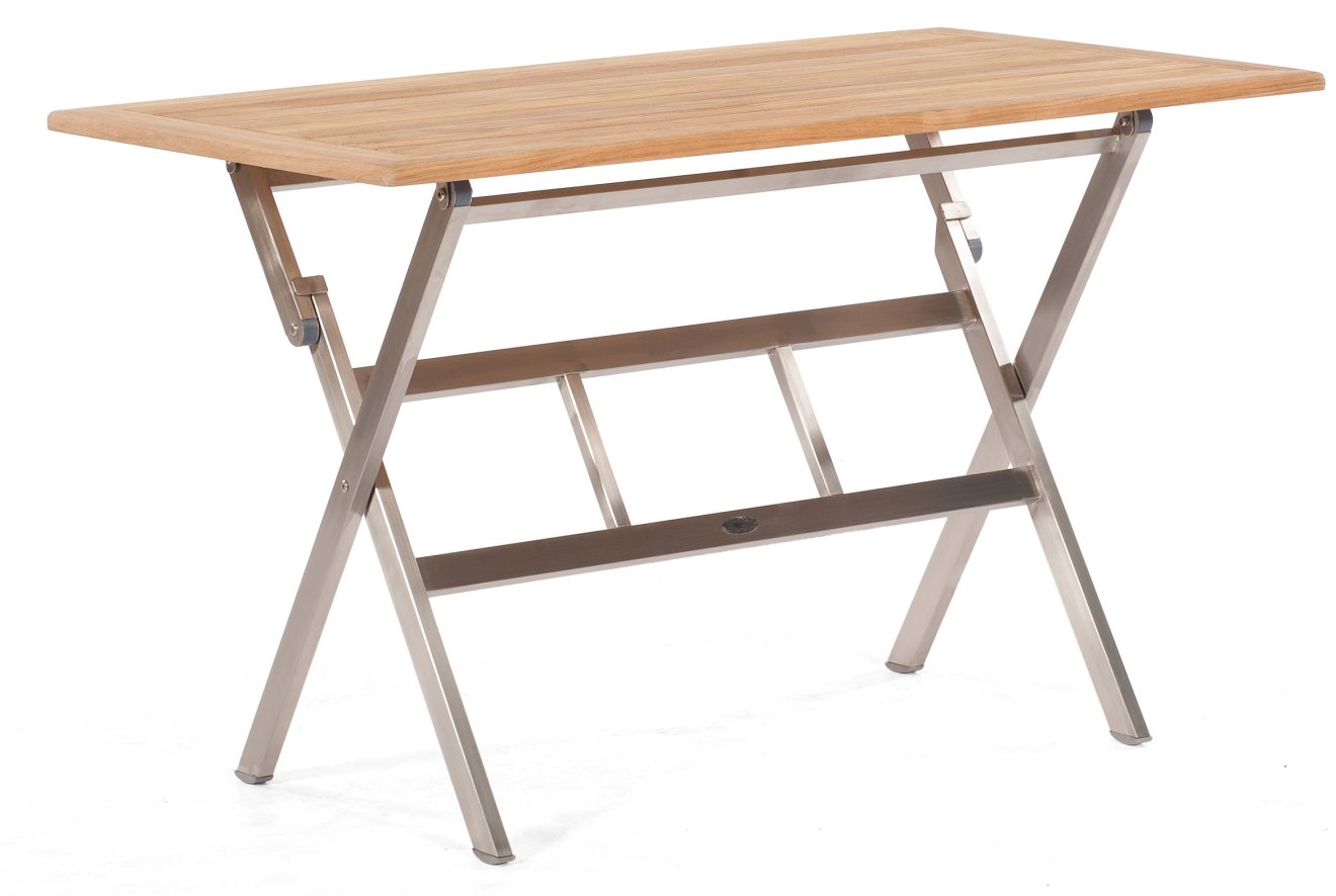 Garten-Klapptisch Teak-Tischplatte Edelstahl-Tischgestell