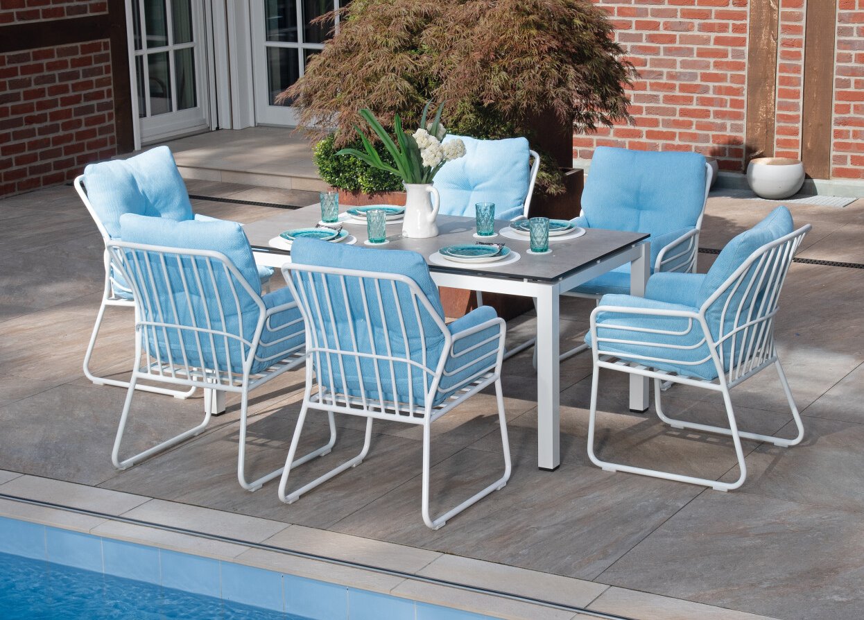 moderner Gartenstuhl hoher Sitzkomfort robuster Gartentisch 160 x 90 cm