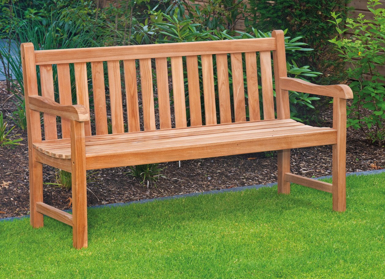 massive Dreisitzer-Gartenbank  witterungsbeständig Teak natur