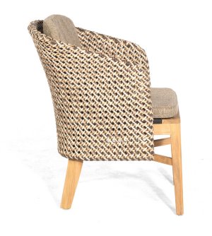 Geflecht-Gartensessel mit Teak-Gestell und bequemen Sitz -Rückenkissen