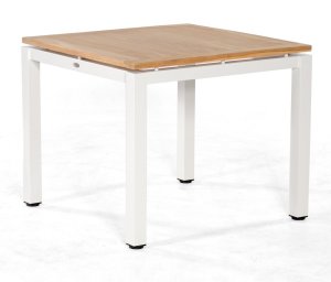 Gartentisch 90 x 90 cm Alu-Tischgestell weiß Teak-Tischplatte