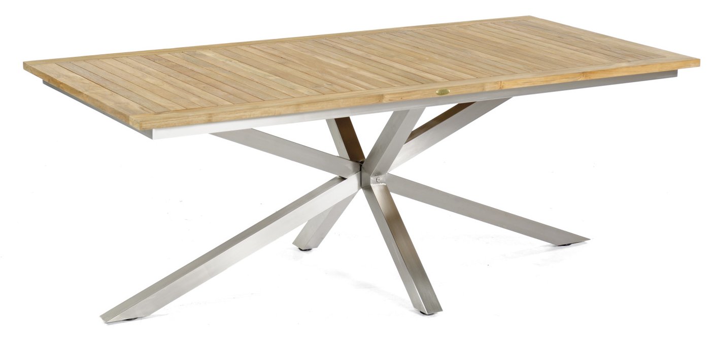 Gartentisch 200 x 100 cm sternförmiges Edelstahl-Tischgestell Tischplatte aus Teak-Massivholz
