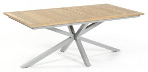 witterungsbeständiger Gartentisch mit sternförmigen Aluminium-Tischgestell Massivholz-Tischplatte