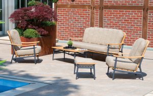 komfortable Sitzgruppe für Terrasse und Garten aus witterungsbeständigen Teak-Massivholz