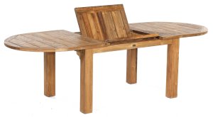 ausziehbarer Old Teak-Gartentisch mit 2 Einlegeplatten Tischmitte