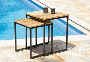 hochwertige Außenbereich-Beistelltische Old Teak-Tischplatten