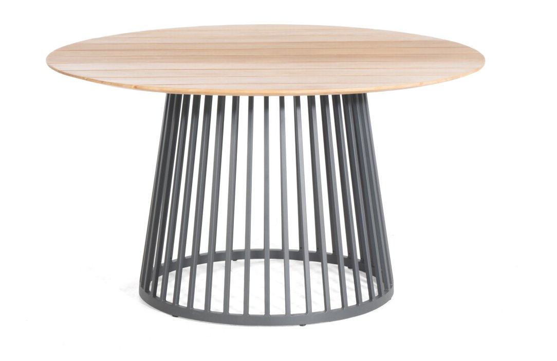 massiver Gartentisch runde Teakholz-Tischplatte Durchmesser 134 cm witterungsbeständig