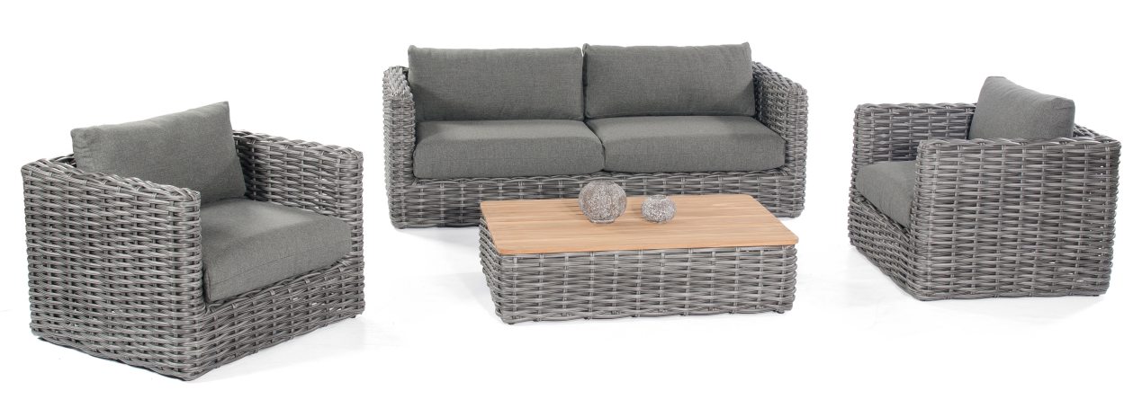 Geflechtmöbel anthrazitfarben mit bequemen Gartensofa für Terrasse