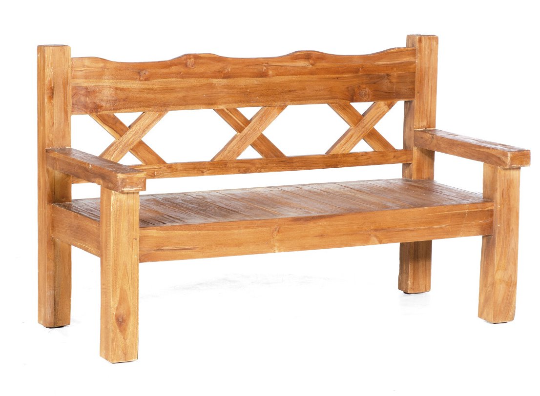 robuste Massivholz-Gartenbank aus Old Teak in Handarbeit hergestell