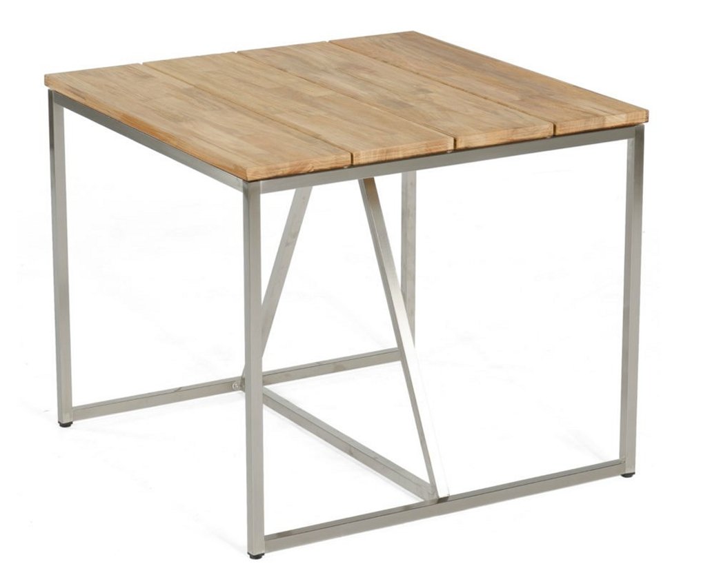 Terrassen-Tisch mit Sitzbank aus Edelstahl und Teak-Massivholz