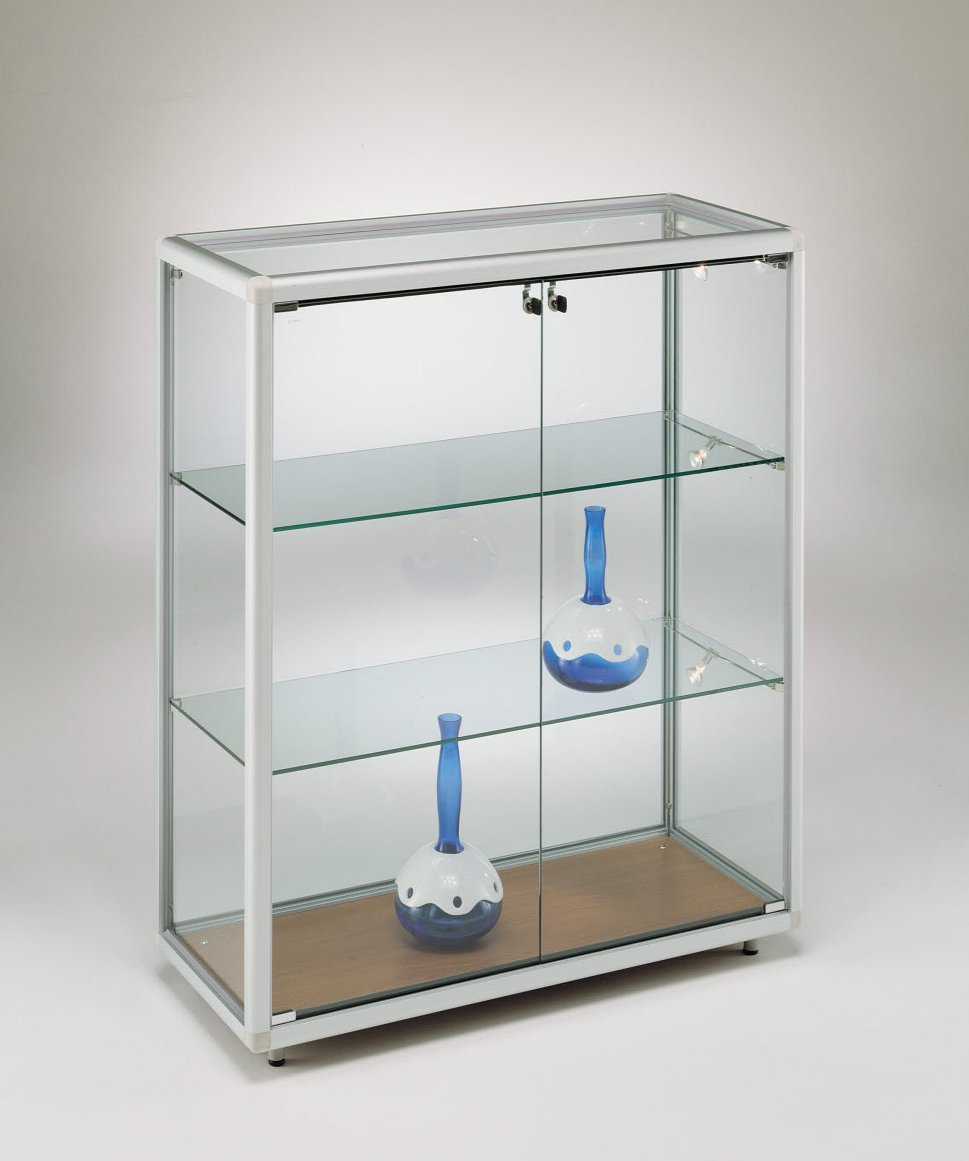 halbhohe Glasvitrine abschließbar höhenverstellbare Glasböden