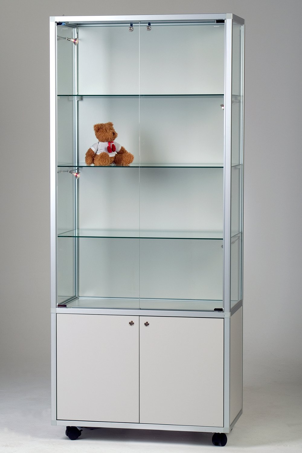 Sicherheitsglas-Standvitrine 78 x 41,5 x 183,5 cm mit abschließbarem Unterschrank