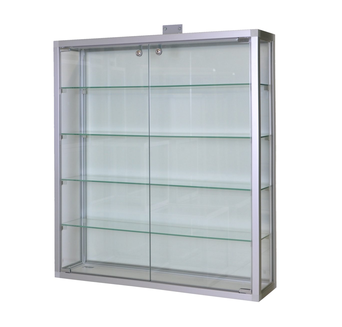 hochwertigeWandvitrine Aluminium-Profile silber eckig