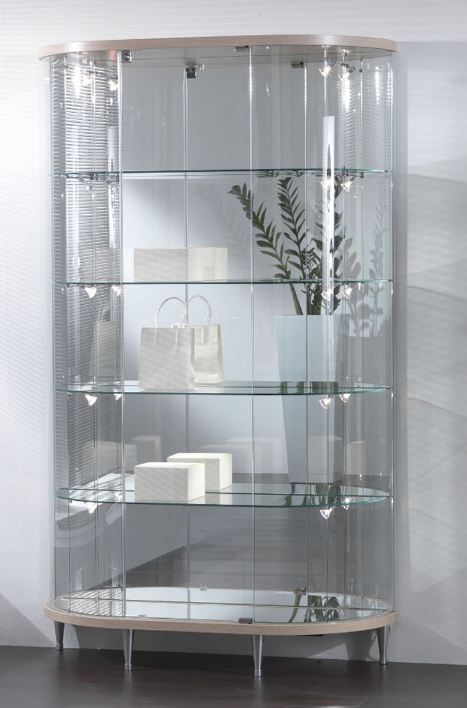 halbovale Sammlervitrine Breite x Tiefe x Höhe: 112x38x190 cm mit Spiegelrückwand