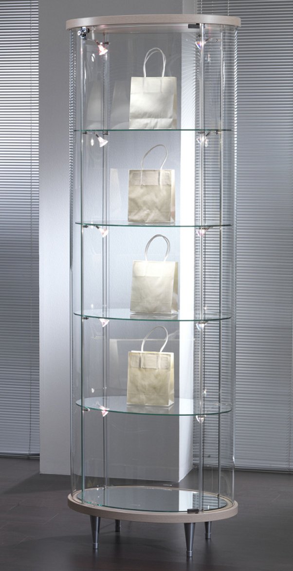 abschließbare ovalförmige Sammlervitrine (Höhe = 190 cm) profillose Konstruktion