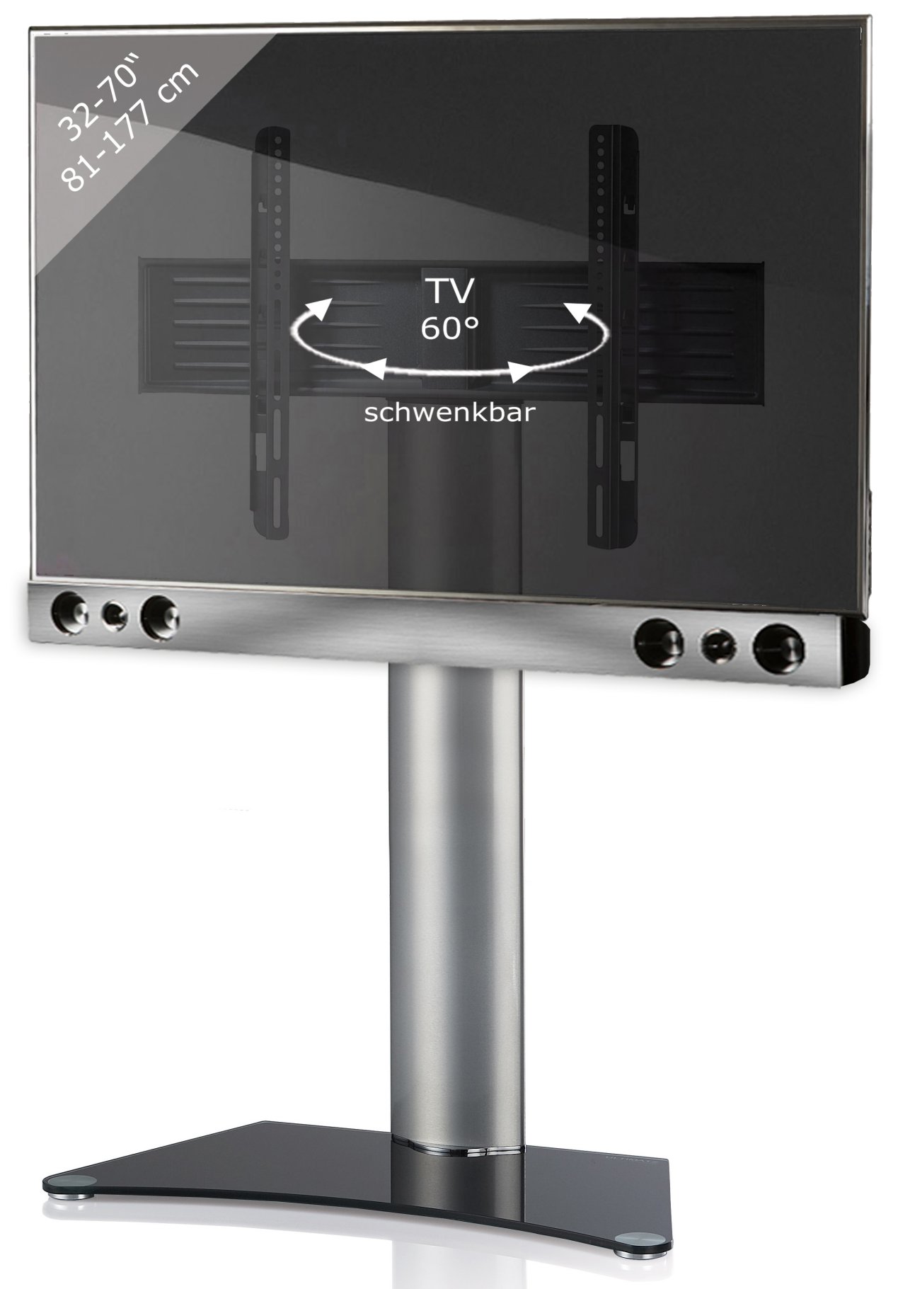 robuster TV-Standfuß mit Soundbarhalterung Bodenplatte Schwarzglas