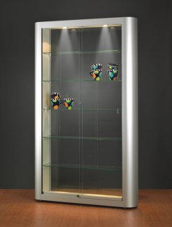 Kleinteile-Schrankvitrinen Schranktiefe = 25 cm LED-Deckenspots bruchfeste Schiebetüren