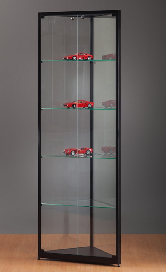 schwarze abschließbare Sicherheitsglas-Eckvitrine