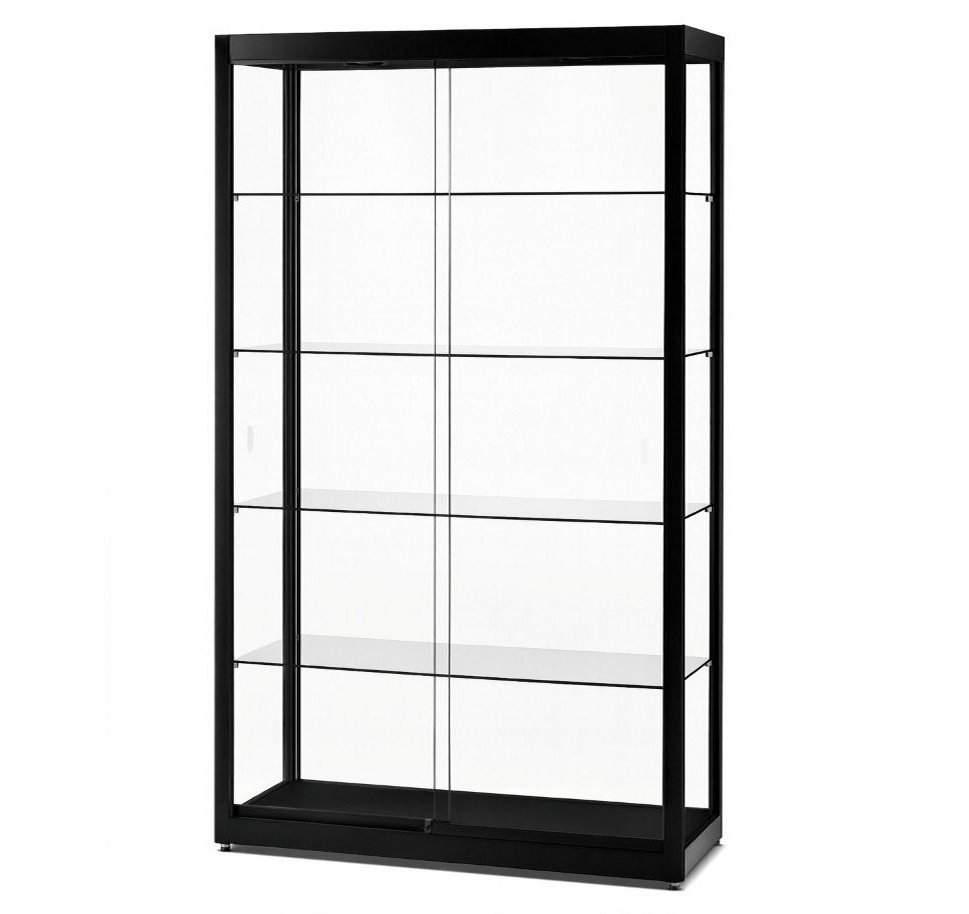 große Standvitrine abschließbar schwarze Aluminium-Profilen, LED-Deckenspots