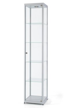 quadratische Standvitrine (40 x 40 x 200 cm) mit LED-Deckenbeleuchtung