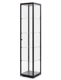 robuste Glasvitrine schwarz mit Deckenbeleuchtung