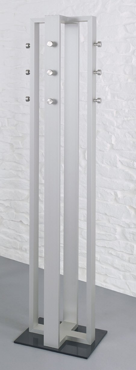 massive Standgarderobe mit 12 Mantelhaken einem formschönen Aluminiumgestell