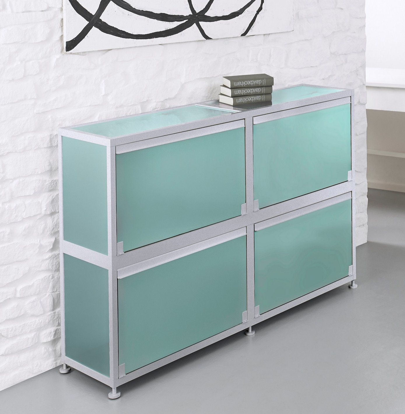 modernes Klapptüren-Sideboard Acrylglas frostgrün