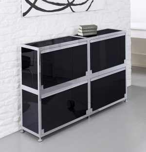 Büro-Sideboard ESG-Sicherheitsglas schwarz mit abschließbaren Klapptüren