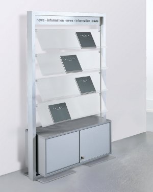 Metallgestell-Katalogständer mit 4 transparenten Schrägböden aus Acrylglas