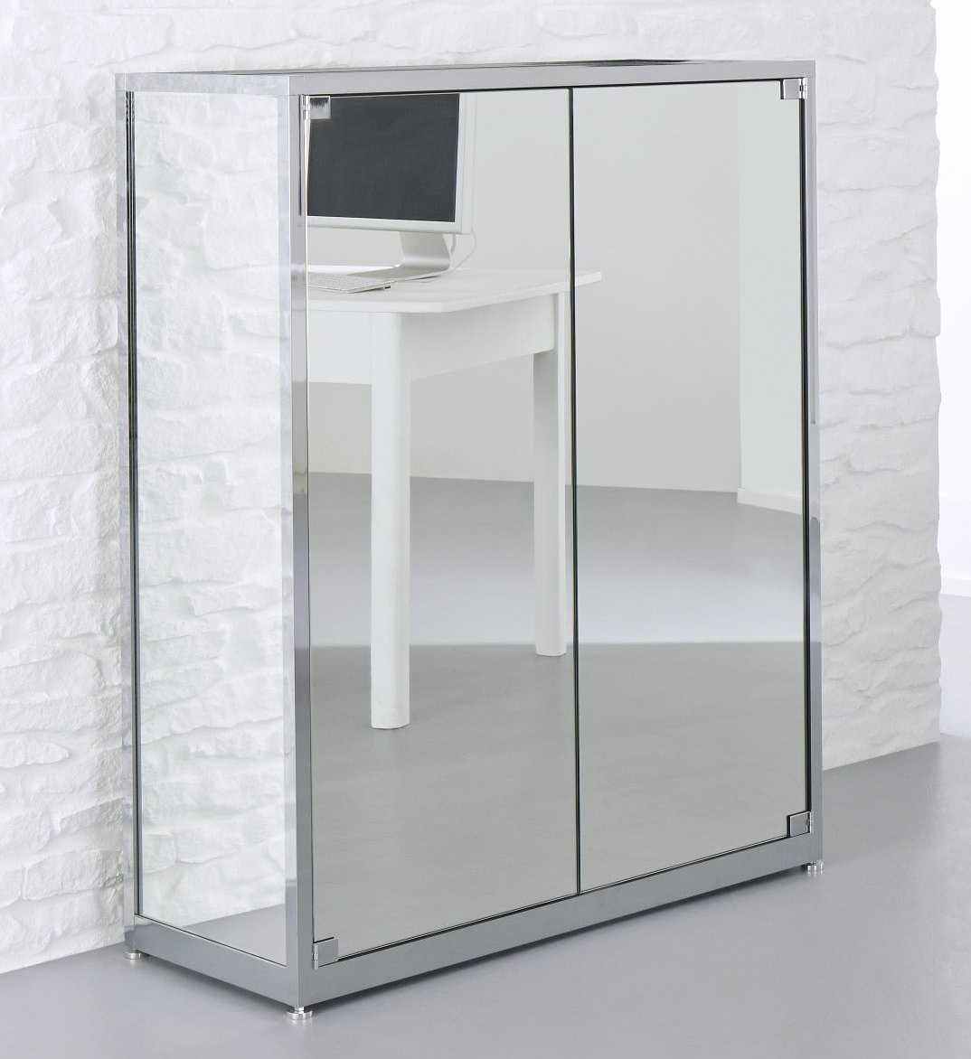 elegantes Highboard rundum aus Spiegelglas hochwertig Industriedesign