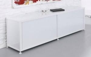 weißes Industriedesign-Metall-Sideboard mit Schiebetüren